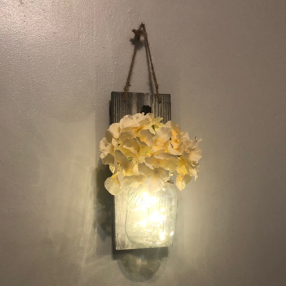 Hanging Mason Jar Scones with LED Fairy lights